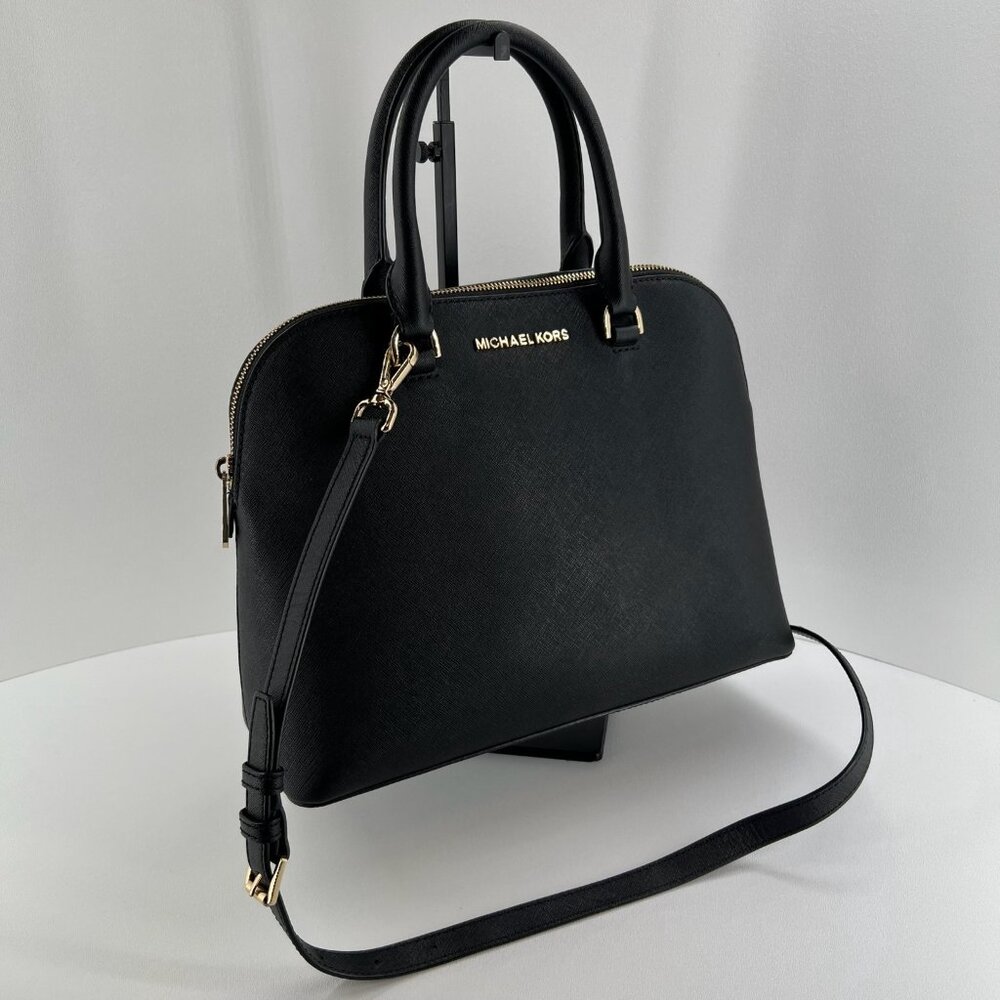 Michael Kors Cindy Large Dome Satchel Crossbody Bag Women Saffiano Leather Black - Picture 5 of 15